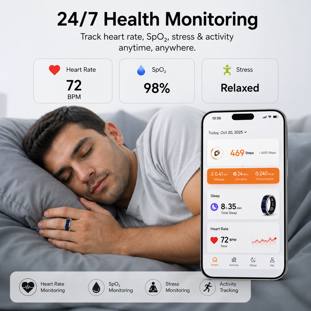 Smart Ring Track Sleep, Heart Rate & Recovery 24/7.